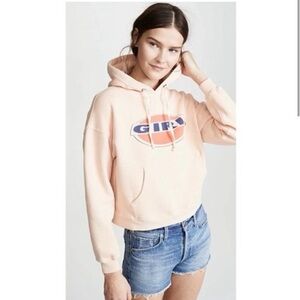 RE/DONE Girl Pink Graphic Print Hoodie Sweatshirt Cozy Pullover Top XS